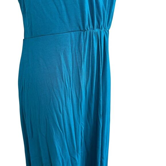Coldwater Creek Teal Blue Jersey Knit Sleeveless Maxi Dress V-Neck Stretch sz M - Picture 3 of 16